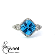 Load image into Gallery viewer, 14kt white gold blue topaz and Diamond ring