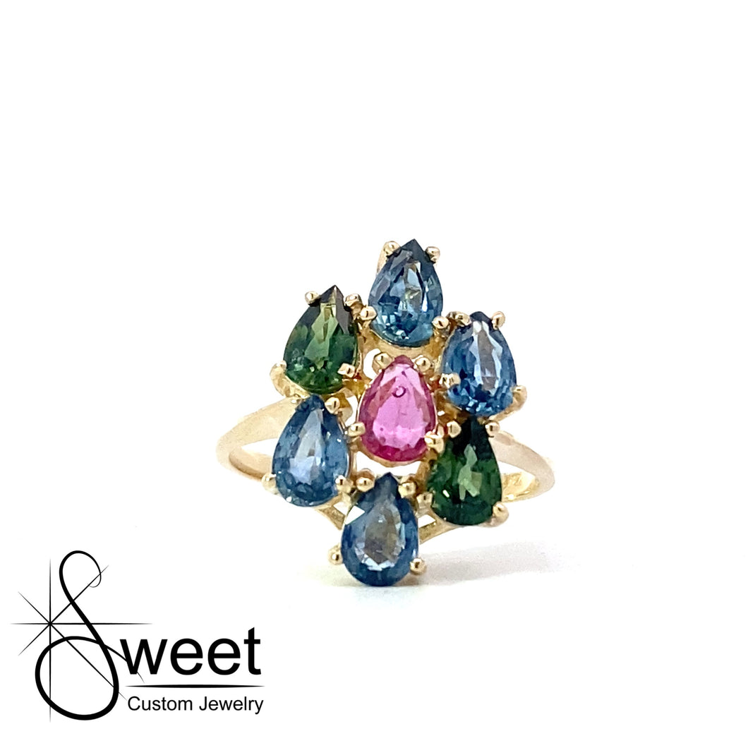 14kt yellow gold vintage style statement gemstone ring