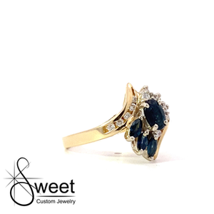 14kt yellow gold sapphire and diamond ring / vintage