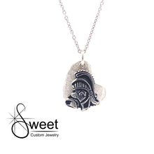 Load image into Gallery viewer, Sterling Silver Mini Spartan &quot;Gruff&quot; with diamond dust heart necklace