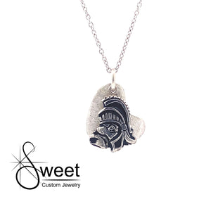 Sterling Silver Mini Spartan "Gruff" with diamond dust heart necklace