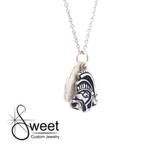 Load image into Gallery viewer, Sterling Silver Mini Spartan &quot;Gruff&quot; with diamond dust heart necklace