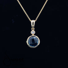 Load image into Gallery viewer, Yellow Gold London Blue Topaz and Diamond Pendant
