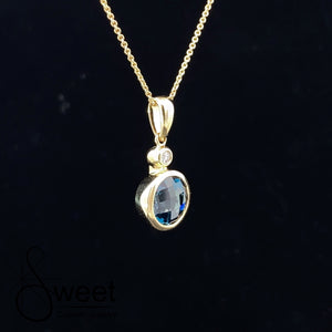 Yellow Gold London Blue Topaz and Diamond Pendant