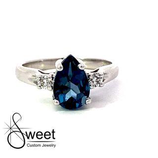 White gold London blue topaz and Diamond ring