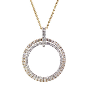 ONE 14KT TWO TONE DOUBLE CIRCLE NECKLACE