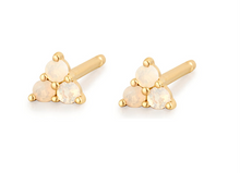 Load image into Gallery viewer, 14kt yellow gold tri opal studs