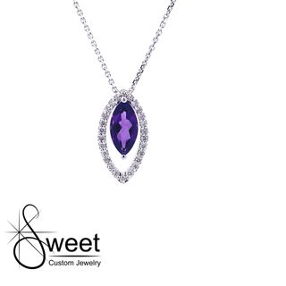 14kt white gold diamond and natural amethyst necklace