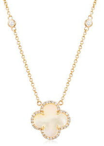 14kt Yellow Gold Mother of Pearl Clover Diamond Necklace