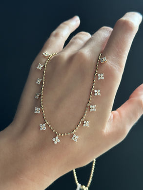 14kt yellow gold dangle flower station necklace