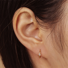 Load image into Gallery viewer, Yellow Gold Opal Huggie Hoops