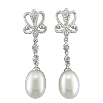 White Gold Pearl and Diamond Earrings
