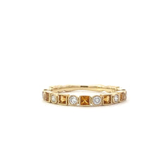 Load image into Gallery viewer, STACKABLE RING FEATURING ALTERNATING SQUARE BEZEL SET 2MM CITRINE AND DIAMONDS