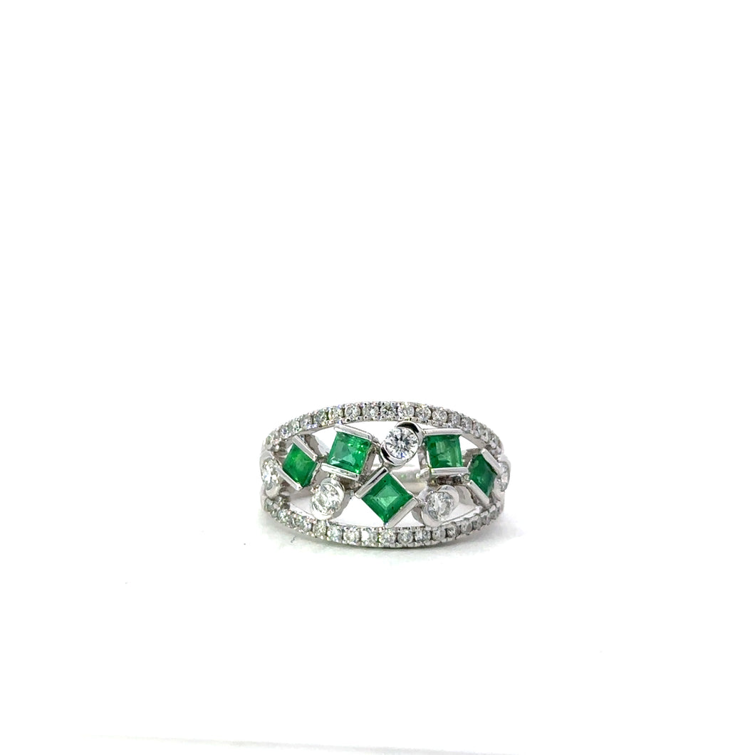 White gold emerald and diamond ring