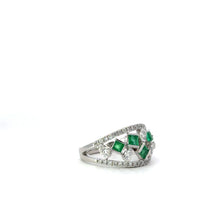 Load image into Gallery viewer, White gold emerald and diamond ring