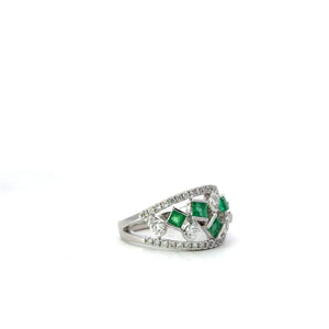 White gold emerald and diamond ring