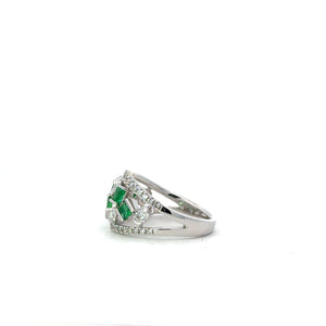 White gold emerald and diamond ring