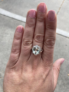 Green Quartz and Diamond Ring