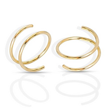 Load image into Gallery viewer, 14kt yellow gold double hoop twist earring