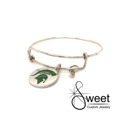 Memory Wire Bracelet featuring hand engraved, enameled spartan head