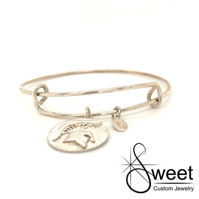 Memory Wire Bracelet featuring round disk and raised spartan head