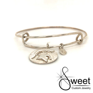 Memory Wire Bracelet featuring round disk and raised spartan head