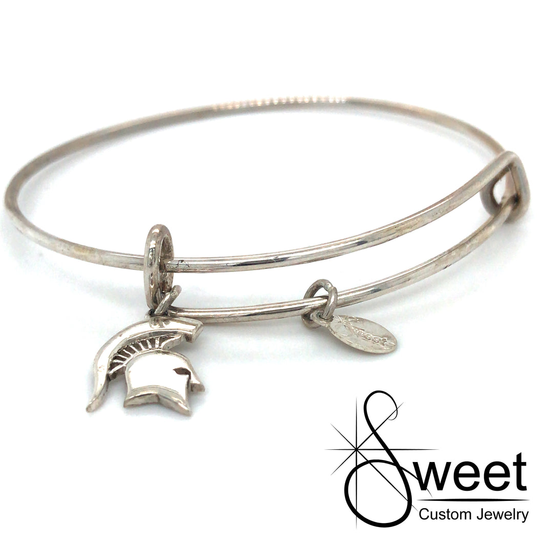STERLING SILVER TARNISH RESISTANT MEMORY WIRE BRACELET WITH A MINI SPARTAN HEAD