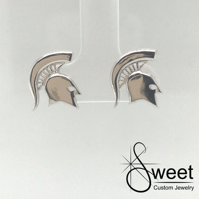 ONE PAIR OF LADIES STERLING SILVER MINI SPARTAN HEAD STUD EARRINGS