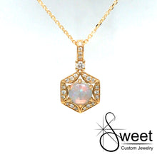 Load image into Gallery viewer, 14K yellow Gold Opal &amp; Diamond Geometric Pendant .15CTTW on a 18&quot; cable chain.