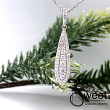 Load image into Gallery viewer, ONE 10KT WHITE GOLD VINTAGE STYLE DIAMOND PENDANT TEAR DROP SHAPED FEATURING ROUND BRILLIANT CUT DIAMONDS