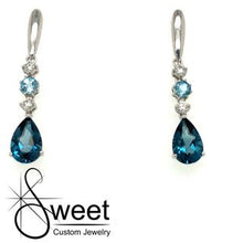 Load image into Gallery viewer, 14kt WHITE GOLD DANGLE BLUE TOPAZ EARRINGS WITH ONE ROUND DIAMOND