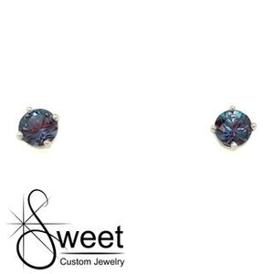 White Gold Lab Created Alexandrite Stud Earrings