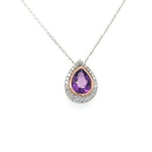 14KT WHITE AND ROSE GOLD AMETHYST AND DIAMOND  PENDANT