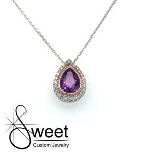 14KT WHITE AND ROSE GOLD AMETHYST AND DIAMOND  PENDANT