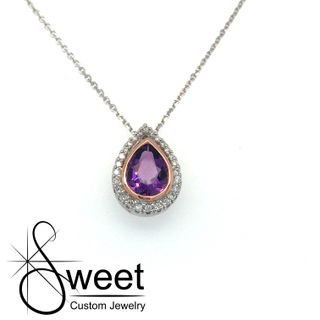 14KT WHITE AND ROSE GOLD AMETHYST AND DIAMOND  PENDANT
