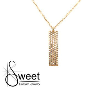 14KT YELLOW GOLD VERTICAL BAR NECKLACE FEATURING PAVE SET DIAMONDS .23CTTW ON AN ADJUSTABLE 16-18" CABLE CHAIN