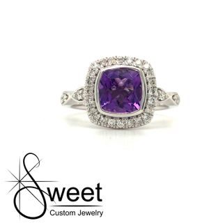 White gold amethyst and diamond ring