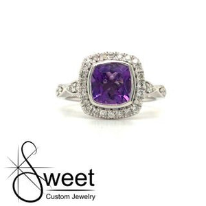 White gold amethyst and diamond ring