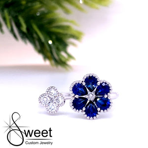14kt White Gold Diamond and Sapphire Open Ring