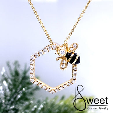 14kt Yellow Gold and Diamond Bee Necklace