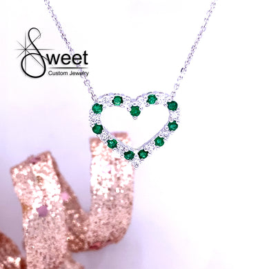 Diamond and Emerald Heart Necklace