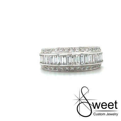 14kt white gold diamond ring with three rows of diamonds,