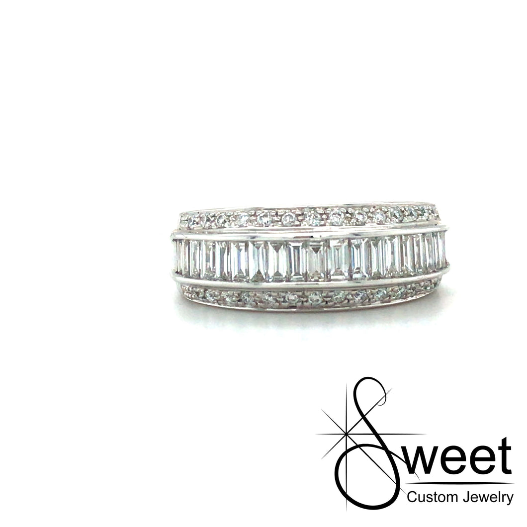 14kt white gold diamond ring with three rows of diamonds,