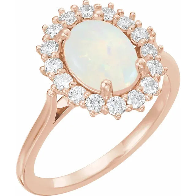 Rose gold opal and diamond ring