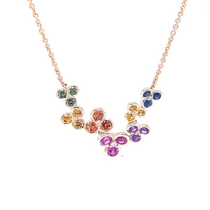 14kt yellow gold multi colored Sapphire and Diamond necklace