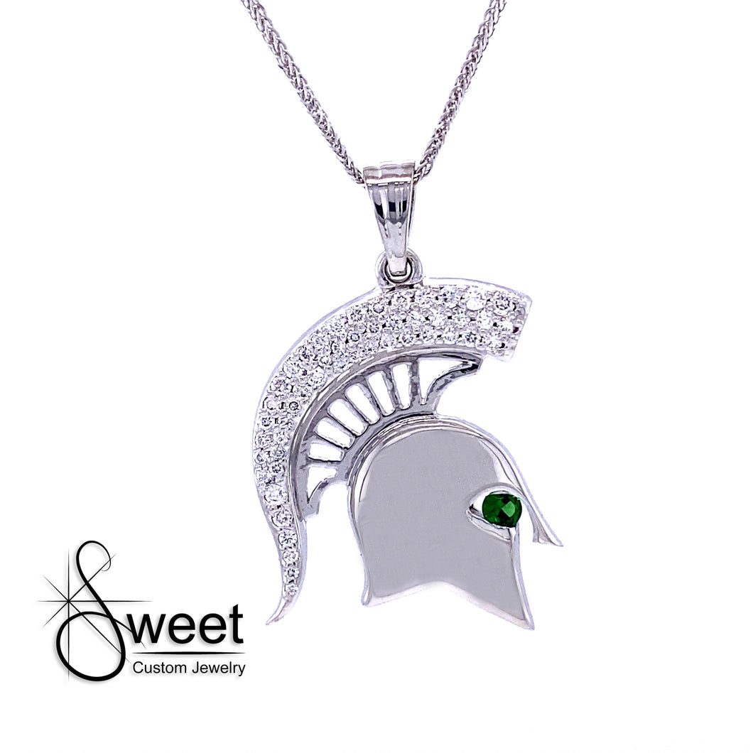 14KT WHITE GOLD LARGE DIAMOND SPARTAN PENDANT