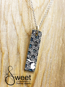 Petoskey Stone State of Michigan Vertical Bar Pendant