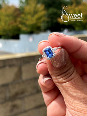 SAPPHIRE AND DIAMOND EMERALD CUT RING