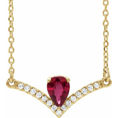 14K Yellow Natural Ruby and diamond necklace