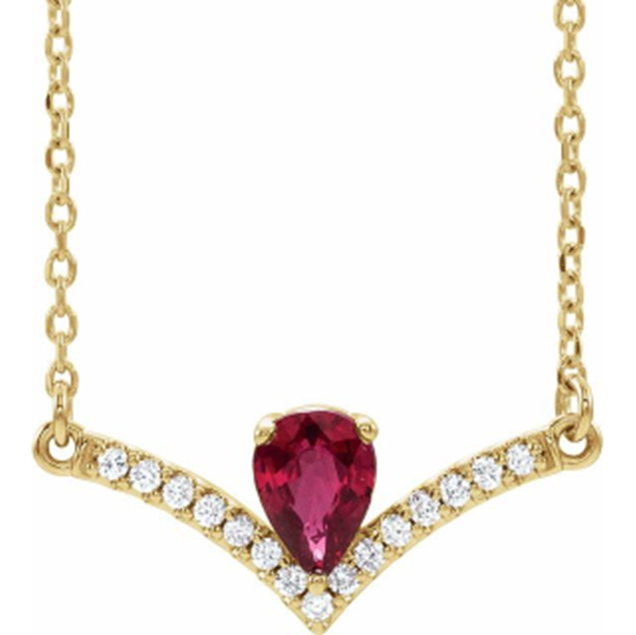 14K Yellow Natural Ruby and diamond necklace